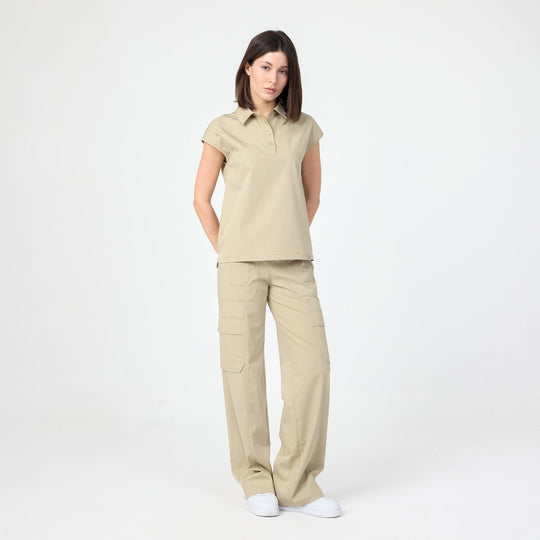Pulse Polo Marl T-shirt in light beige; polo collar and button placket