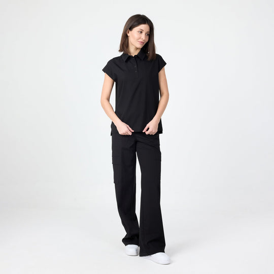 Black Pulse polo T-shirt with short sleeves, button placket and flat collar