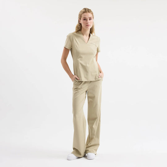 Chicago scrub pantolon, beli lastikli, açık marl renk, geniş paça
