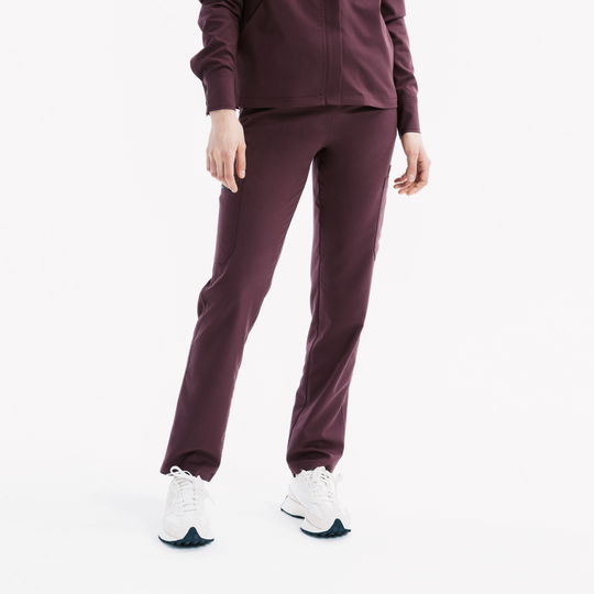 Chicory slim kesim scrub pantolon; yan cepler, düz paça