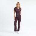 Sunray Slim Scrubs tulum Chicory; V yaka kısa kollu, bel bağcıklı.