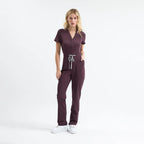 Sunray Slim Scrubs tulum Chicory; V yaka kısa kollu, bel bağcıklı.