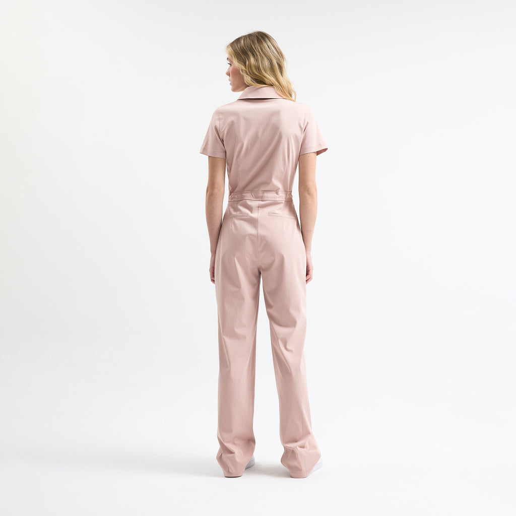 Serene Rose scrubs tulum rose pink, back view with center seam and back pockets