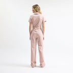 Serene Rose scrubs tulum rose pink, back view with center seam and back pockets
