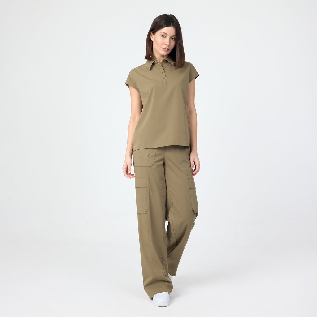 Olive polo T-shirt front view with relaxed fit