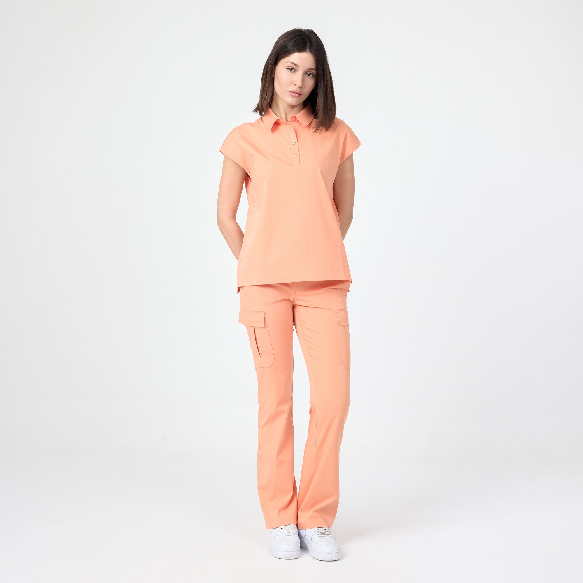 Tangerine polo tişört, kısa kollu, düğmeli yaka