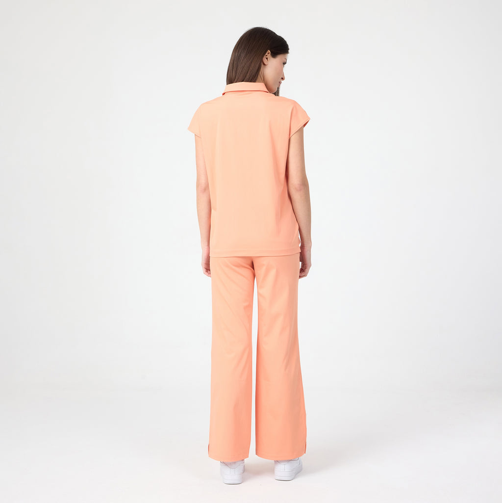 Tangerine polo tişört arka görünüm; kısa kollu ve yaka