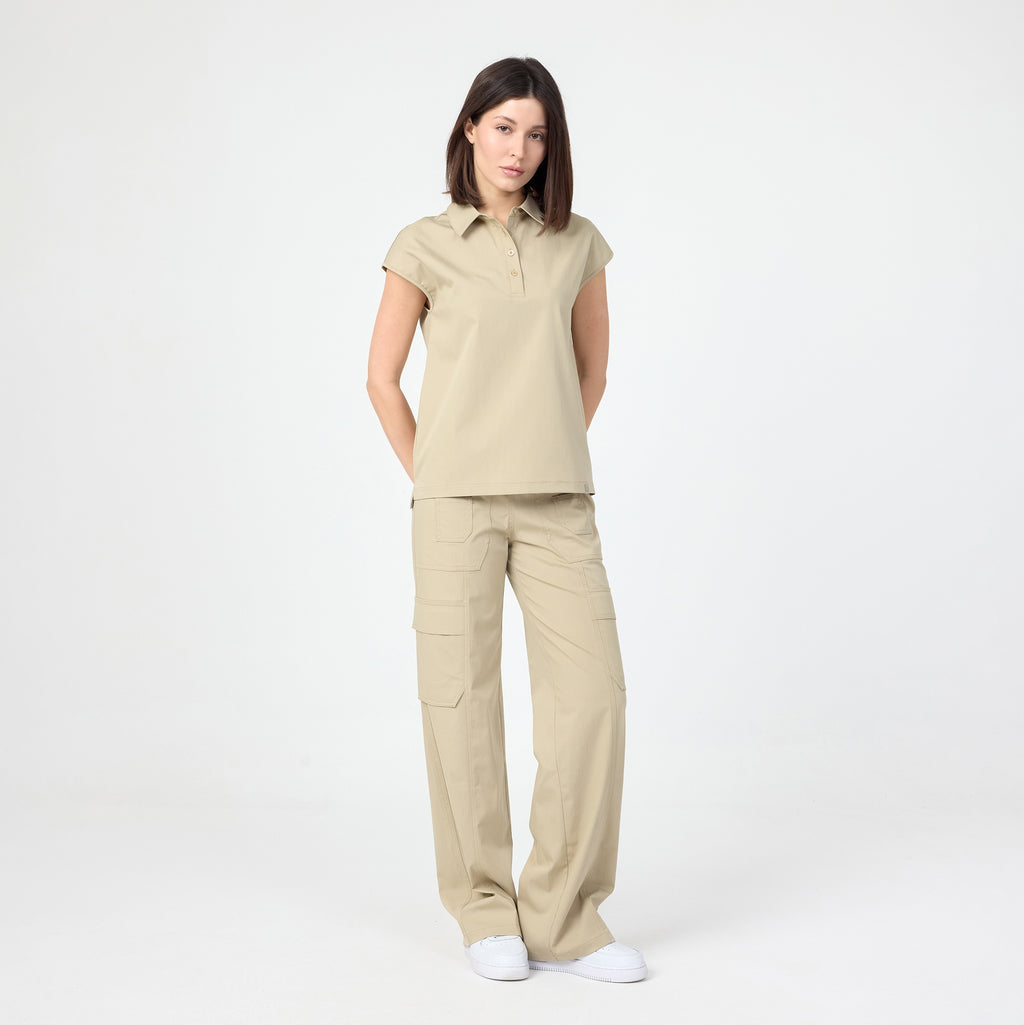 Pulse Polo Marl T-shirt in light beige; polo collar and button placket