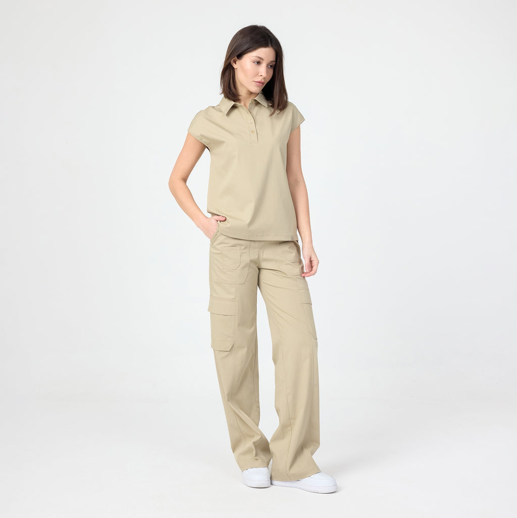 Pulse Polo Marl T-shirt in light beige; polo neck with front button placket