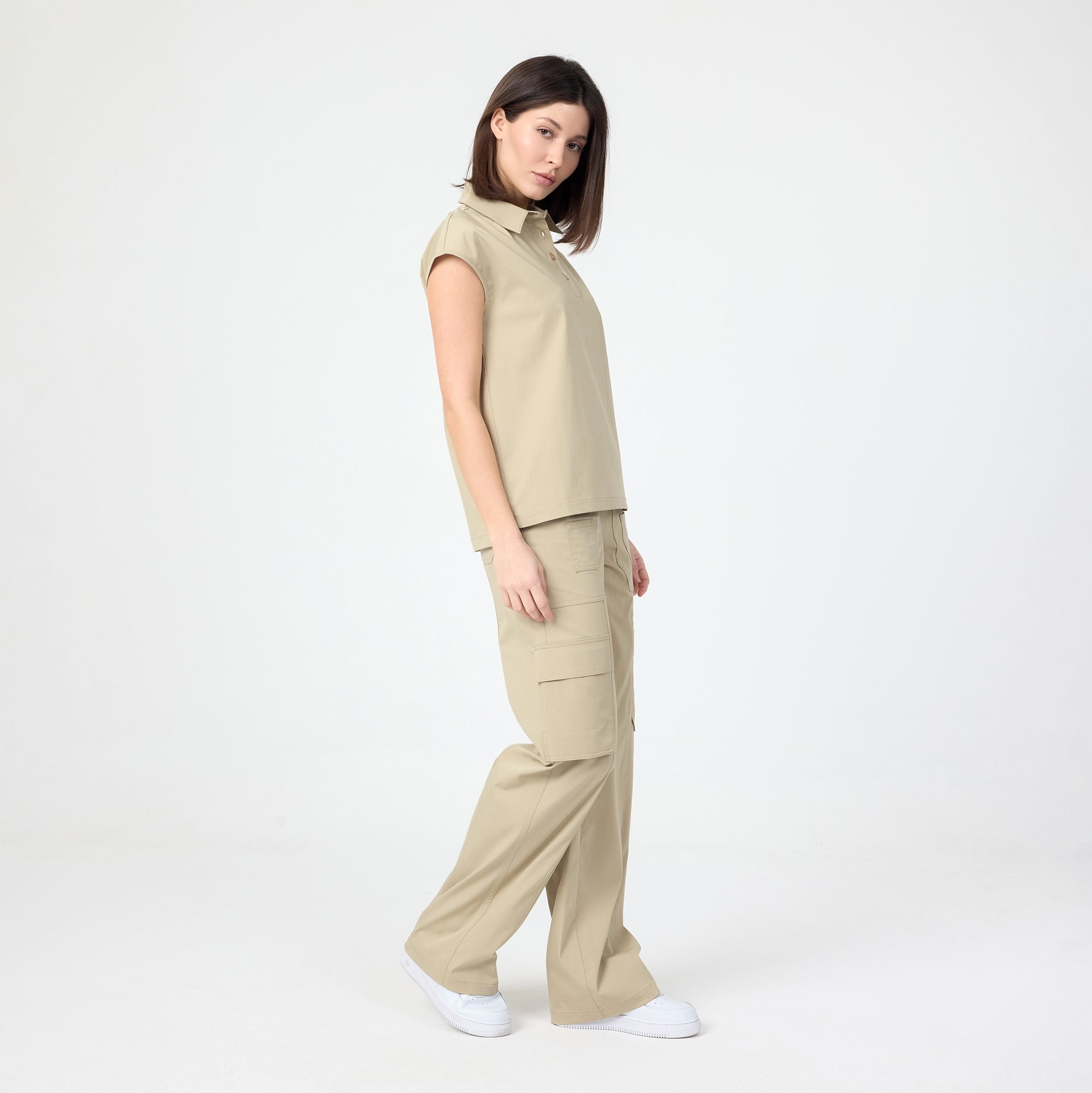 Pulse Polo Marl T-shirt in light beige; short sleeves and polo collar