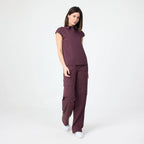 Chicory bol paça scrub pantolon; yan yama cepler, rahat dökümlü paça