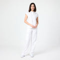 White polo T-shirt with short sleeves, button placket and stand collar