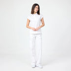 White polo T-shirt front view with short sleeves and buttoned collar