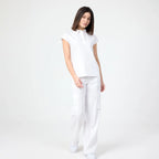 White polo T-shirt, short sleeves and partial button placket