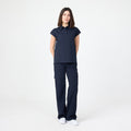 Navy polo T-shirt with short sleeves, button placket and pointed collar