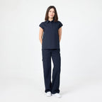 Navy polo T-shirt with short sleeves, button placket and pointed collar