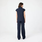 Navy polo T-shirt back view with short sleeves