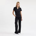 Siyah Chicago beli lastikli scrub pantolon, bol paça kesim