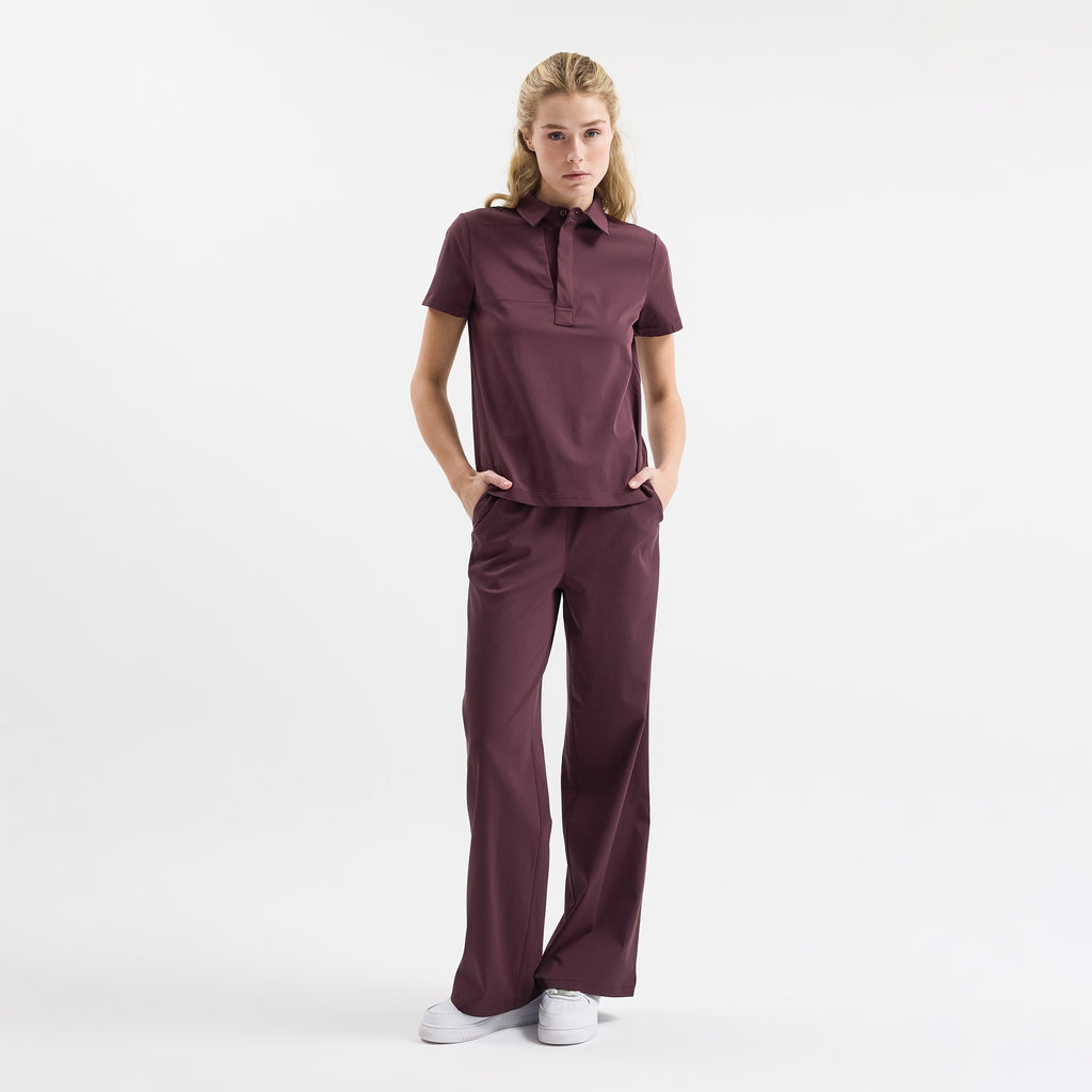 Chicory bordo beli lastikli scrub pantolon, bol kesim ve bilek paça