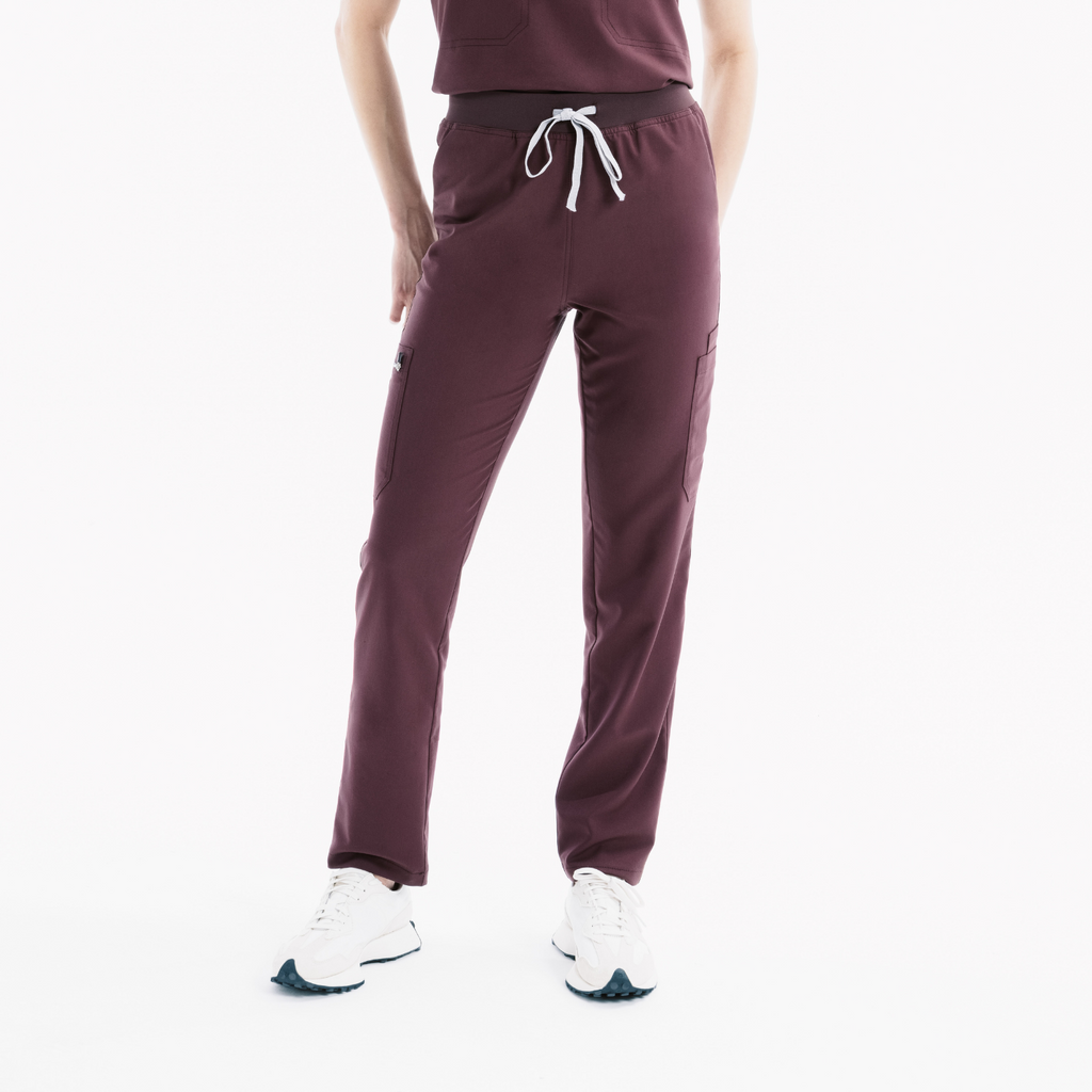 Chicory slim scrub pantolon; ayarlanabilir bağcıklı bel, yan cepler