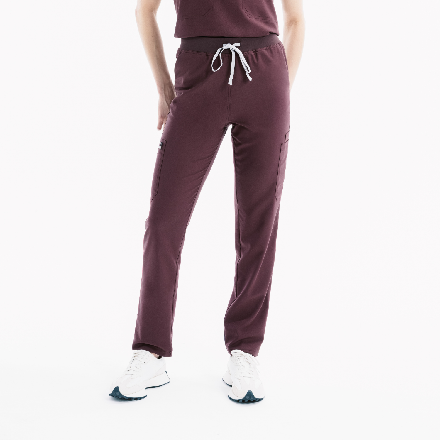 Chicory slim scrub pantolon; ayarlanabilir bağcıklı bel, yan cepler