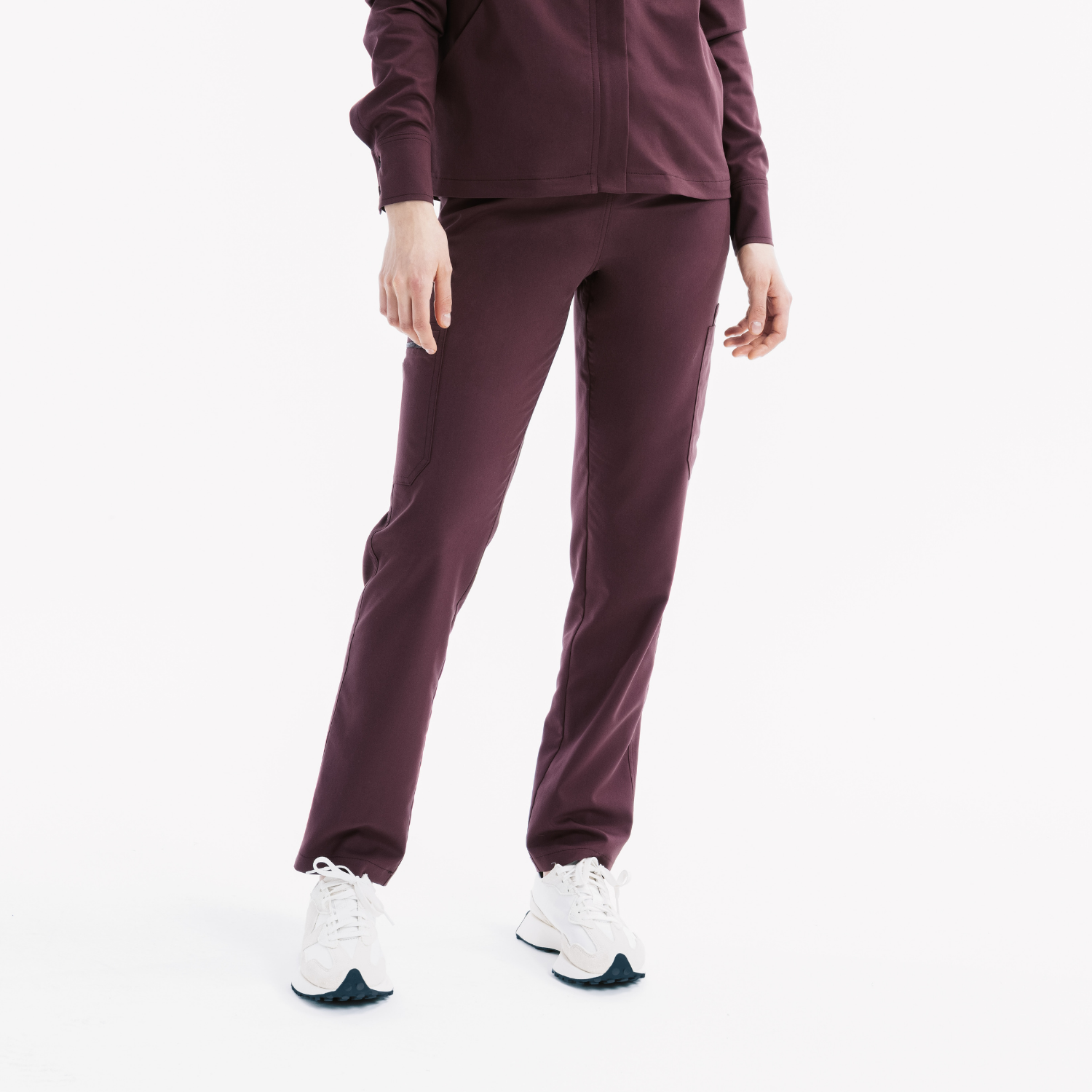 Chicory slim kesim scrub pantolon; yan cepler, düz paça