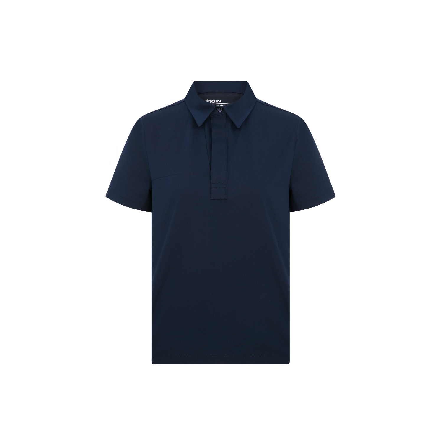 Enzo scrub üst (navy), önden patlı polo yaka, kısa kol.