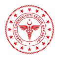Circular Turkey Ministry of Health emblem with stars and medical symbol, red and white