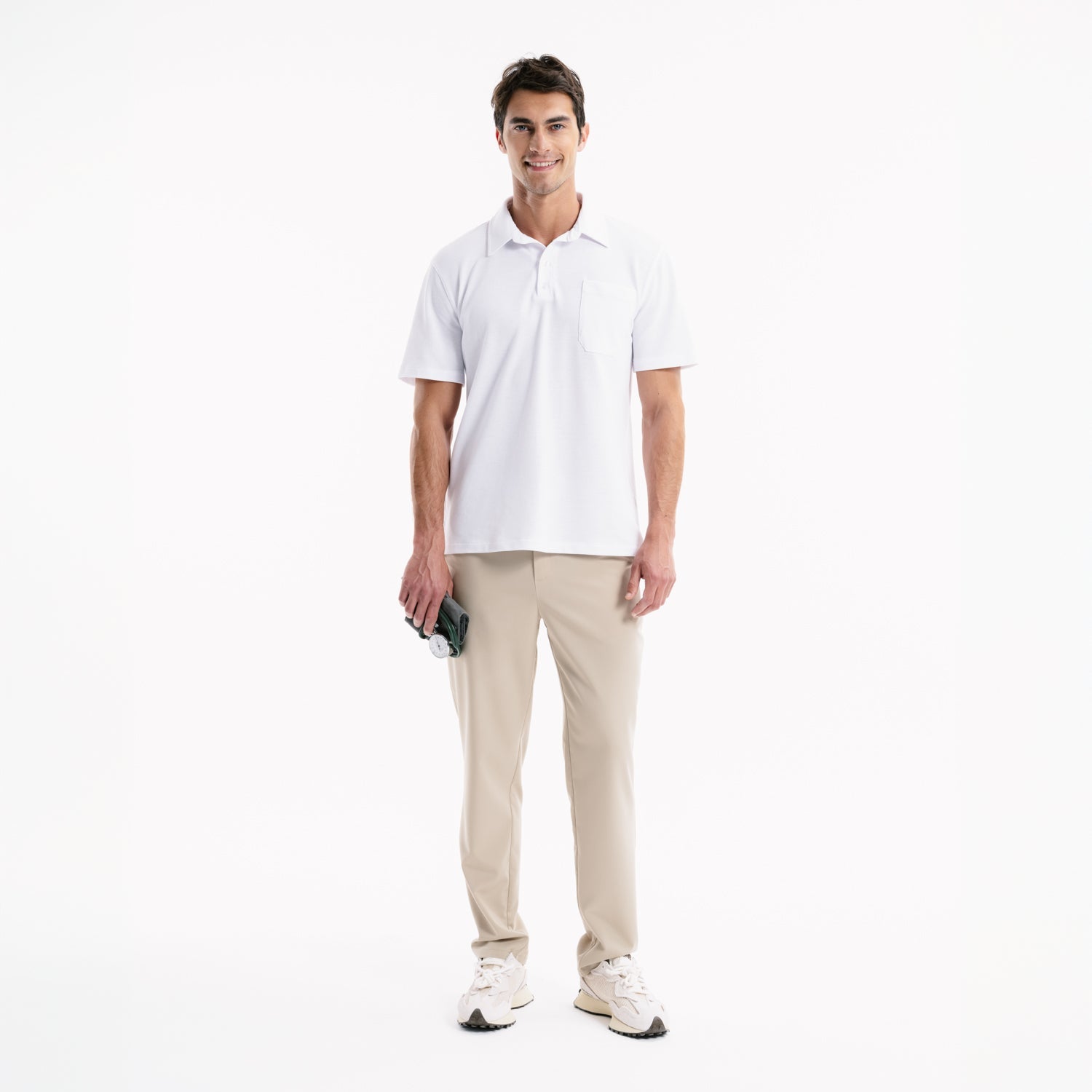 Dylan Slim marl scrub pantolon, açık bej; düz paça görünümü