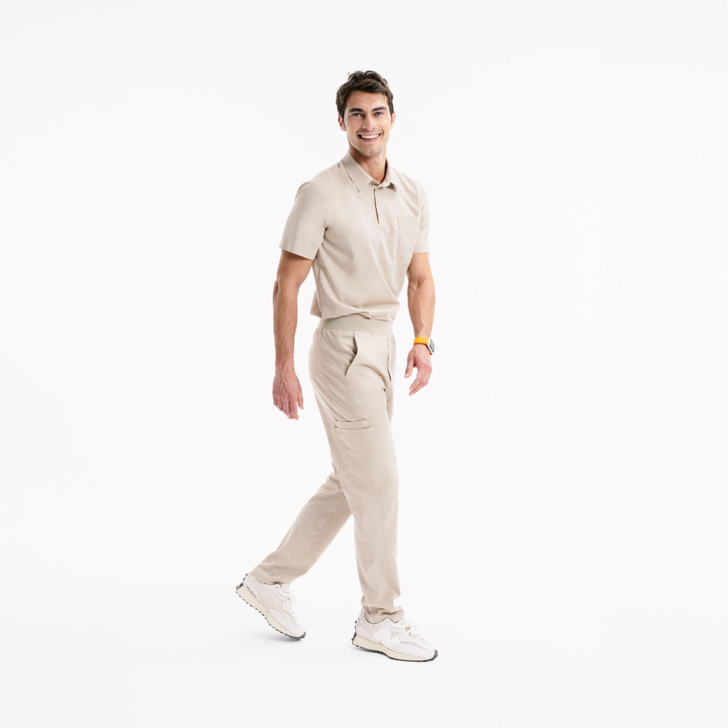 Arrow scrub pantolon; bej Marl, hareketli kesim, kargo cepli