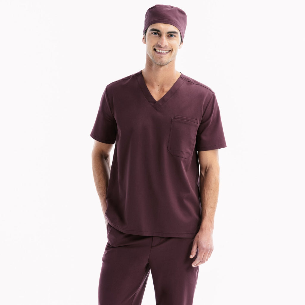 Chicory scrub set: V-neck top with chest pocket and matching scrub pants