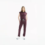 Chicory slim scrub pantolon; bağcıklı bel ve yan cepli stil