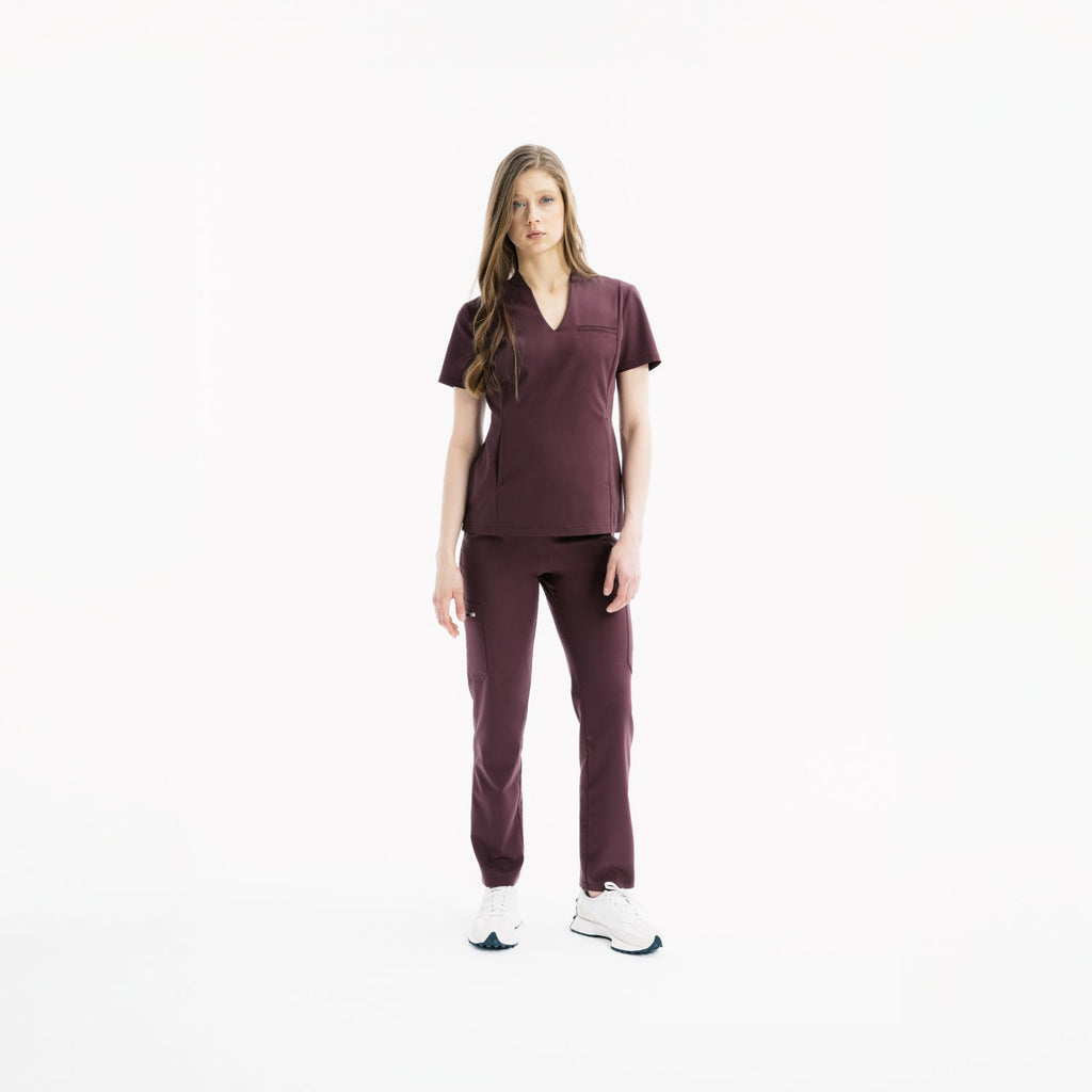 Chicory slim scrub pantolon; kısa kollu üstle birlikte, düz paça