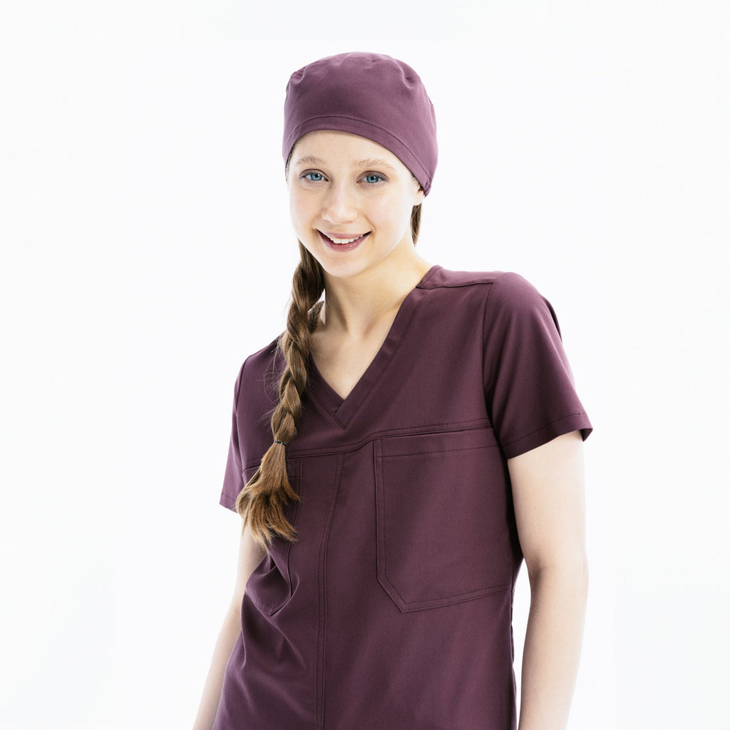 Rhow Shop Chicory scrub üst, V yaka ve göğüs cepli, kısa kollu