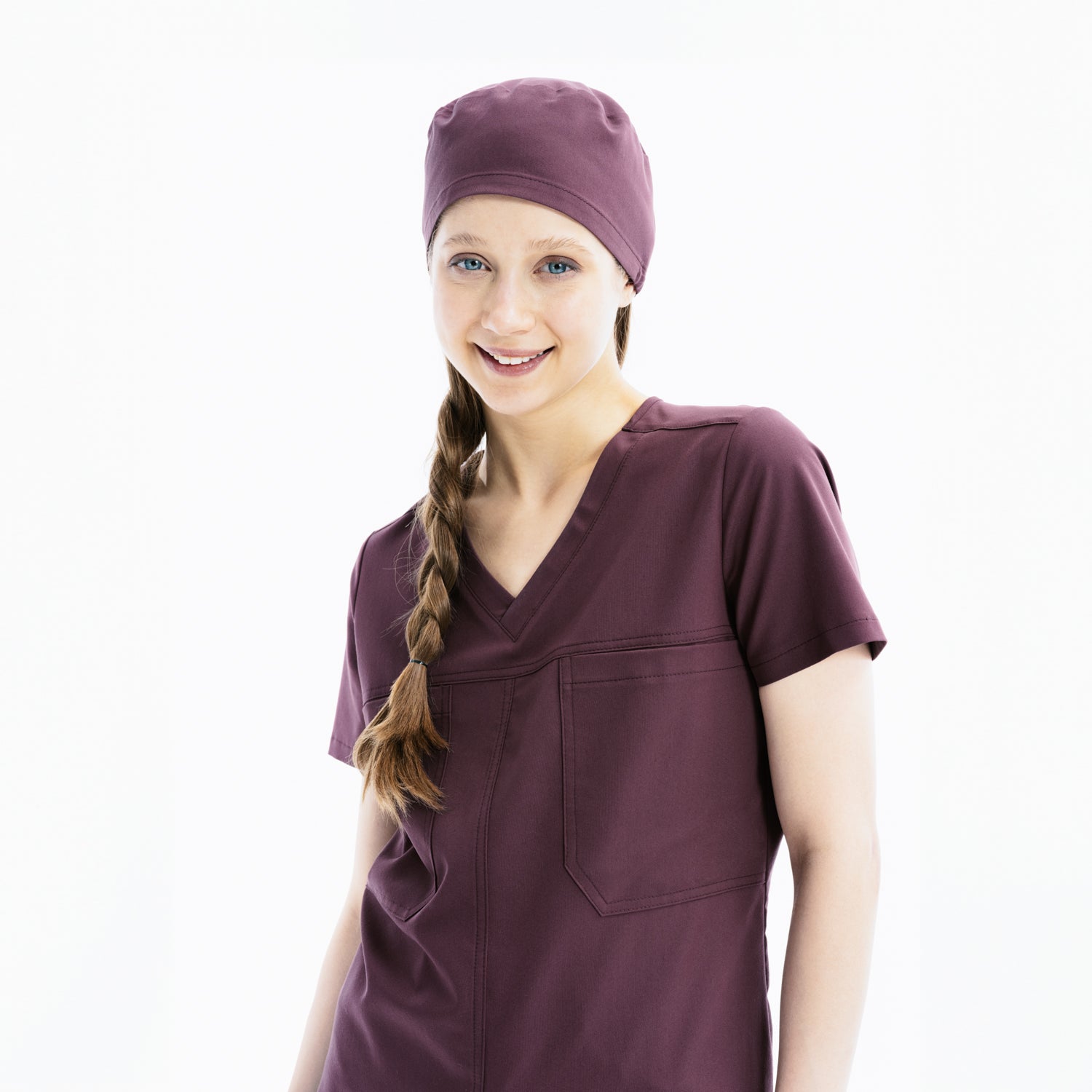 Rhow Shop Chicory scrub üst, V yaka ve göğüs cepli, kısa kollu