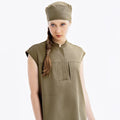 Hunter green scrub top with front zip and chest pockets