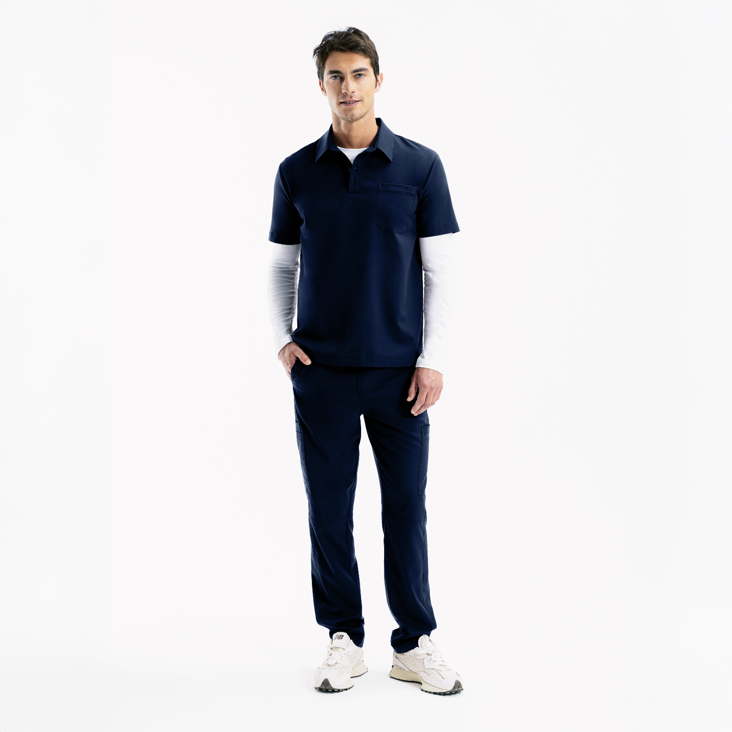 Bowie kısa kollu navy polo forma, göğüs cebi ve üç düğmeli yaka