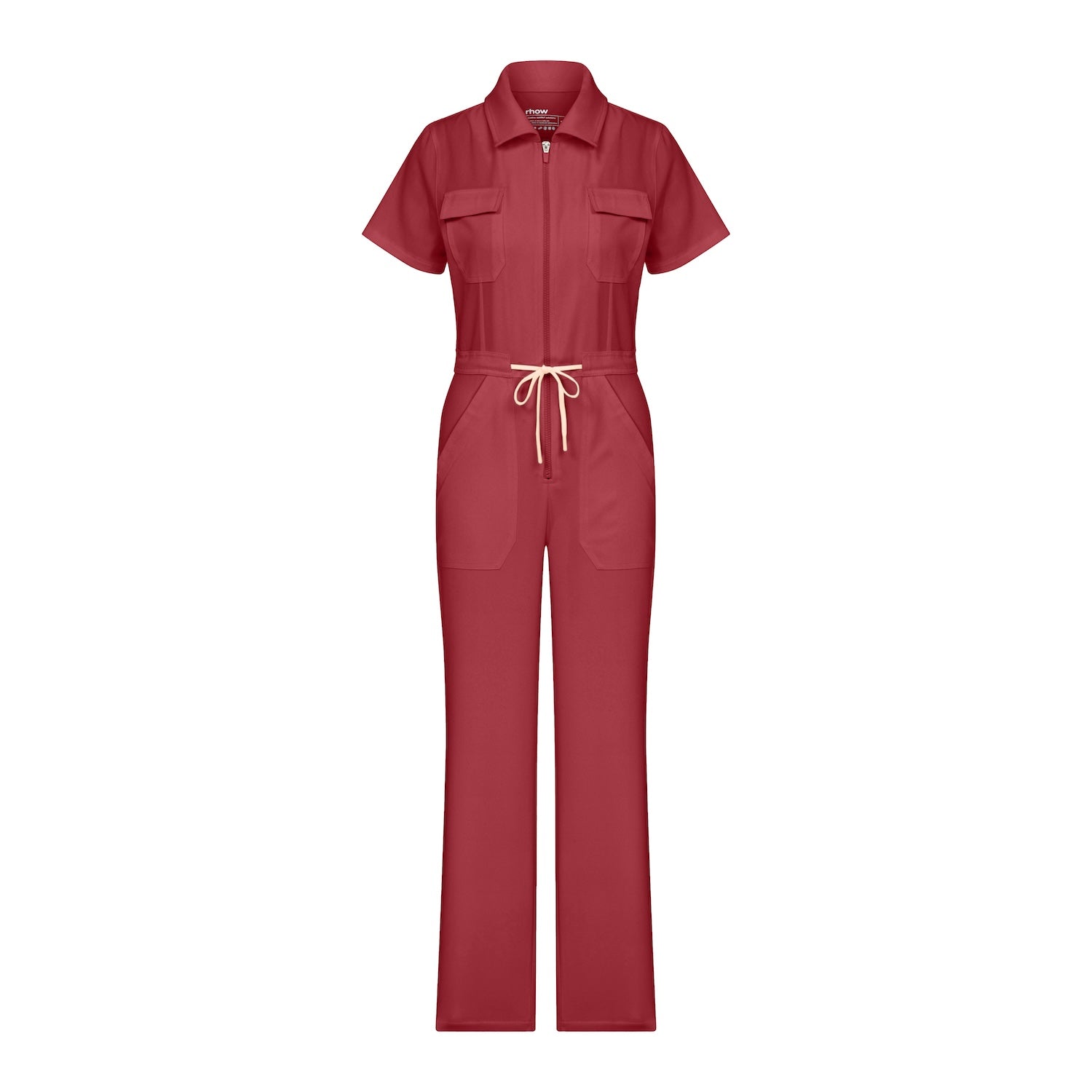 Rhow Shop bordo scrub tulum, önden fermuarlı ve bel bağcıklı