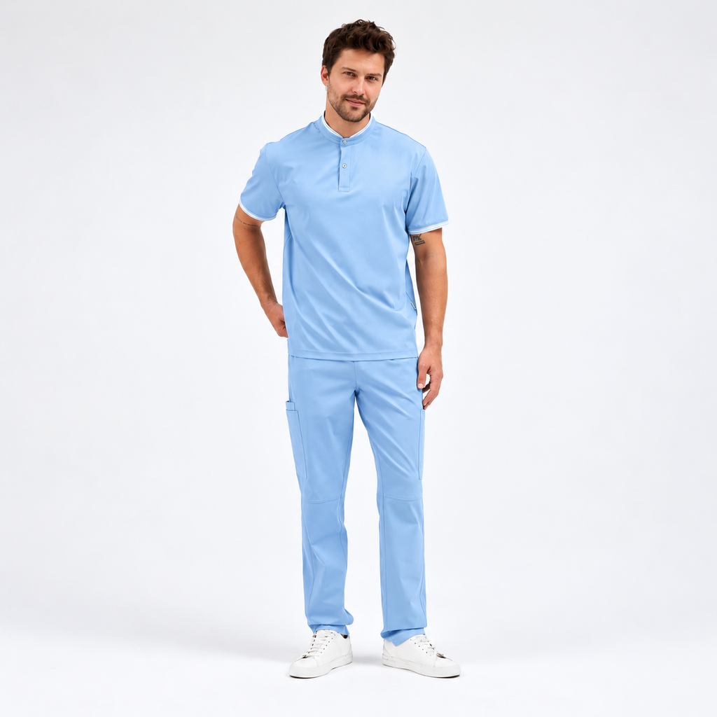 Boston Alaskan Blue Scrubs Üst, tam boy önden görünüm