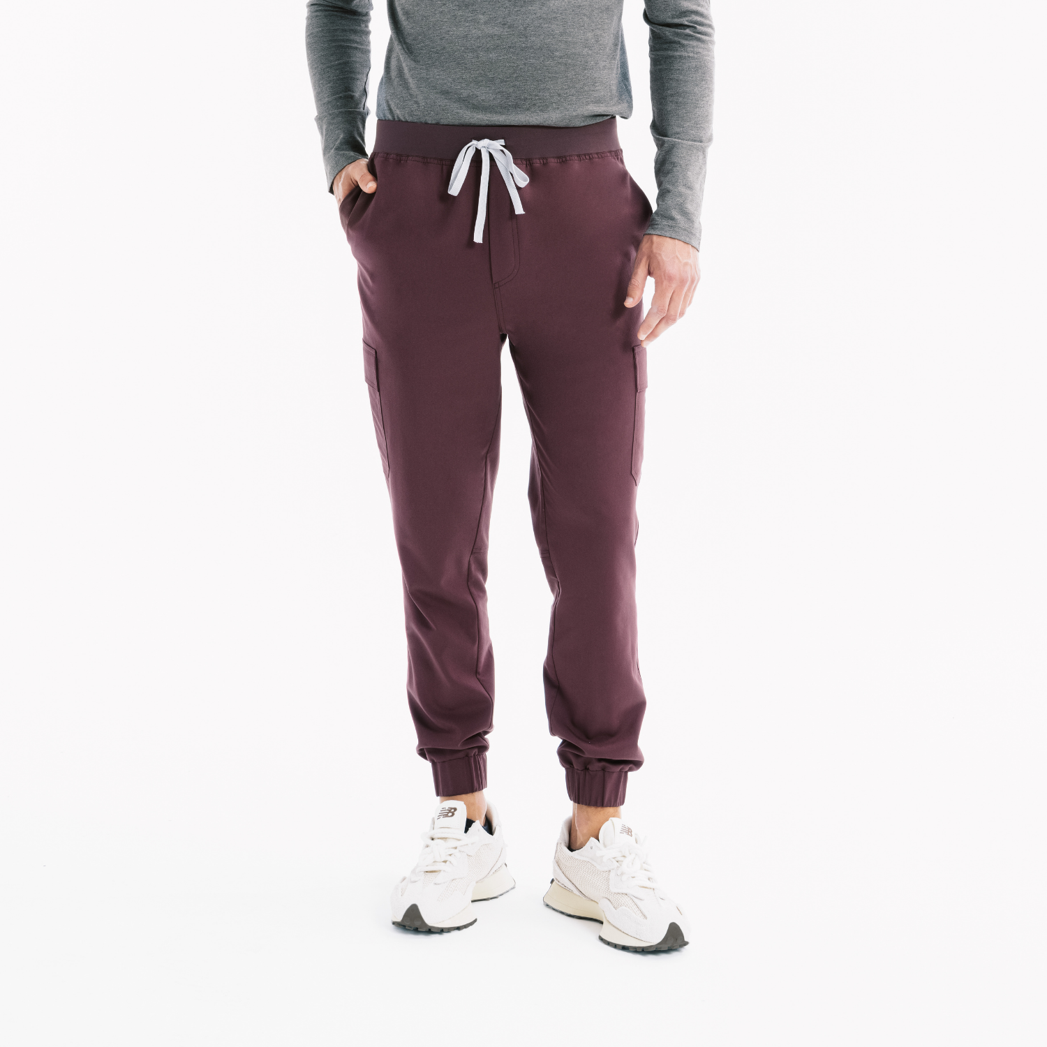 Chicory jogger scrub pantolon; büzgülü bel, bağcık, lastikli paça